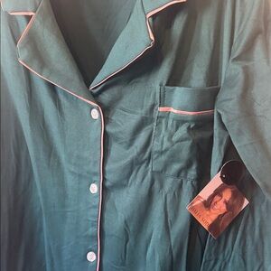 Thalia Sodi Green Pajama Top with Pink Trim
